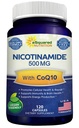 Nikotinamid med CoQ10 (120 kapsler) - Vitamin B3 500mg (Niacinamid Flush Free) - Coenzym Q10 pulver - VIT B-3 & Coq 10 Supplement piller for å støtte energi, NAD, og hudcelle helse