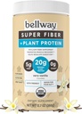 Bellway Super Fiber + Protein pulver, sukkerfri organisk Psyllium Hunk Fiber Supplement pulver med 20g Planteprotein Per Serving, Meget Vanilla, 12,7 oz
