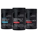 Idrettsforskning Triple Styrke Omega-3 Fish Oil, Antarktis krillolje + Fosfolipider, Choline & Astaxanthin Mini-Softgels, Keto Plus ACV 500 mg Apple Cider Vinegar & 1500mg GoBHB Exogenous Ketoner