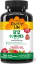 Land Life Vitamin B12 Gummies – 850 mikrog Cyanocobalamin, 120 greve – Vegansk, Glutenfri Gummy Supplement for energimetabolisme og nervesystem støtte – Naturlig Jordbær Flavor, 2g Sukker