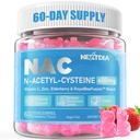 Nextdia NAC Gummier for barn og voksne, Chewable N-Acetyl Cysteine Supplement 600mg 1000mg w/Vitamin C, sink, eldrebær for antioksidanter og immun støtte, Lunge og lever helse, sukkerfri, 120 Ct