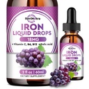 Liquid Iron Supplement for kvinner, menn og barn - flytende jerndråper med folat, vitamin C, B6, B12 for anemi, rød blodcelle, energistøtte - Grape Flavor, 2 Fl Oz