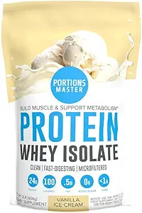 Portions Master CFM Whey Isolate Protein Powder, 2 LB, 23g Lav karbohydrat, Lavt fett, Cold-Processed, Rask fravær, Muskelvekst og gjenoppretting Support (Vanilla Ice Cream)