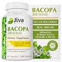 Jiva Botanicals Bacopa Monnieri Supplement ren 1000mg per servering - høy potens Bacopa Monnieri (Brahmi) og ekstrakt for normal hjerne, fokus, og minne støtte - Ayurvedic urter - 60 kapsler