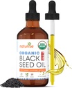 USDA Svart Cumin Seed Oil Organic - Nigella Sativa Svart Seed Oil Organic Cold Pressed & Unrefined i Glassflaske - Vegan, ikke-GMO Svartfrø Nails & Hair Growth Olier (4 fl oz)
