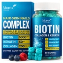 Biotin kollagen Keratin Gummier - Multivitamin naturlig for hår, hud og negler med vitamin A, D, B7 - Anti Aging Collage Gummy vitaminer for menn og kvinner, hår og negle vekst supplement - 60 Gummy Bjørne