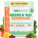 GOBIOTIX Super Grønn og Rødt pulver - rød og grønn Superfood - Probiotiske Supplement - Digestive Enzymer og Beet Root Powder - Økologisk Hele Mat Kosttilskudd (Mango, 1 Pakke)