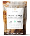 Truvani Protein + Energi Drink Blande med 87 mg Koffein | Sjokolade Mocha | 12g Økologisk Plante Basert Protein | 20 Serverer | USDA Økologisk Kaffe pulver & Adaptogens | Gluten & Dairy Gratis | Vegansk