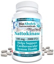 Bio Absorb Nattokinase Supplement. Ikke-GMO Natto Extract Enzyme. 100 mg, 2000 FUs. 60 Veggie Caps (60-dagers forsyning)