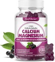 mykbear Kalsium Magnesium Sink Gummies for kvinner, høy absorpsjon Kalsium Magnesium Supplement for bein styrke, sukker-fri, Vegansk, Elderberry Flavor 60 Gummies