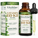 LiveWise Naturals vitamin D3 med K2 flytende dråper, alle naturlige, ikke-GMO, USA laget, 1208 IU vitamin D3 & 25 mcg K2, støtter bein helse og energi nivåer, infundert med peppermynte, oliven og MCT olje