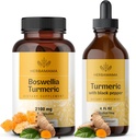 HERBAMAMA Boswellia og gurkemeiesett - Bundle på 2100 mg Boswellia Turmeric & Liquid Turmeric med svart pepper tinktur 2 fl oz - vegansk, ikke GMO, sukker og alkohol-fri - 2 pakke