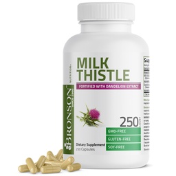 Bronson Milk Thistle Silymarin Marianum & Dandelion Root Liver Helse Støtte, Antioksidant støtte, Detox, 250 Kapsler