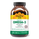 Country Life Omega-3 Fish Oil Supplement, 1000mg, 180mg EPA & 120mg DHA, Fish Oil Konsentrat, Burpless, 200 Softgels, sertifisert Glutenfri