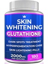 Glutation hvitnende piller - 180 kapsler 2000mg glutation - Effektiv hudbelysning kosttilskudd - mørke flekker, Melasma & Acne Scar Remover, Hyperpigmenteringsbehandling - Anti-Aging Antioksidant