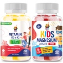 Magnesium Gummies for barn og vitamin D3 K2 Gummies 5000 IU - Immun & Bein Support - Sugar-fri vitamin D Gummy Supplement - høyabsorpsjon, Vegan, Glutenfri Gummies for voksne