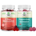 Bundle of Fiber Gummies - Chicory Root Supplement med prebiotisk støtte for Gut & Digestive Helse og Magnesium Gummies - Avslappende Magnesium Citrat - Raspberry Flavored for Kropp & Mind Relaxation