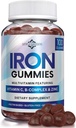 Jern Gummies for kvinner, menn og barn - jerntilskudd med vitamin C, A, vitaminer B kompleks, Biotin & sink - Multivitamin Chewable Iron Gummies for voksne - Alternativ til jern piller, kapsler, tabletter