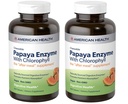 Amerikansk helse Papaya Enzyme med klorofyll Chewable Tabletter - 600 greve (200 totale serveringer) (pakke på 2)