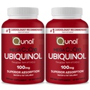 Qunol Mega Ubiquinol Coq10 100mg, Superior Absorpsjon, Patentert vann og fett Oppløselig naturlig kosttilskudd form av coenzym Q10, Antioksidant for hjerte helse, 60 Softgels, Pakke med 2