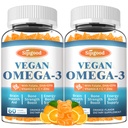 2 Pack Omega-3 Gummies Potent Algae Omega Source, Boost Brain, Øye og immunfunksjon, med DHA og EPA Vegan & Sukkerfri, Orange Flavor, 120 Count