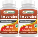 Best Naturals 2 Pakker Resveratrol Complex 500 mg 60 Veg Kapsler laget med Grape Hud, Rødvin, Quercetin - Glutenfri & Ikke GMO - (Totalt 120 Kapsler)