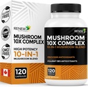 ANGIVE AKTIVER Mushroom Complex 2 Kapsler per servering – 10 Mushroom Blend med antioksidanter for immun helse og velvære – støtter total vitalitet og langsiktig velvære –Made i Canada - 120 Kapsler