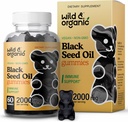 Wild & Organic Black Seed Oil Gummies 2000mg - Håret hud og negler Støtte m/Cumin Olje - Nigela Sativa - Svart frø Gummies for immunitet - 60 Omega 3 6 9 Chews