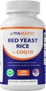 Vitamatisk Citrinin-fri rød yeast ris 1200 mg. Kapsler med CoQ10 100 mg, Flush Free Niacin 100 mg, & hvitløk pulver 20 mg - 120 Veg Kapsler