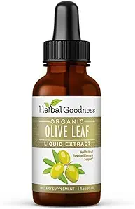 Herbal Goodness Olive Leaf ekstrakt flytende 1oz - for immunforsterkning, Cadiovaskulær støtte, Kognitiv velvære, forbedret hudhelse og digestiv komfort med antioksidanter - 1 flaske