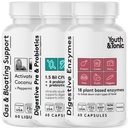 Ungdom & Tonic Digestion Mage støtte & Detox for regelmessighet, gass & blooting & Gut helse. Alle typer Digestive enzymer Probiotika & Prebiotika Charcoal Peppermynt & Organic Coconut Oil 180 piller