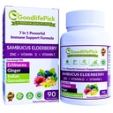 7 i 1 Elderbær med ZINC, Vitamin C, vitamin D, Echinacea, Ginger & Indisk Gooseberry (Amla). Premium Eldrebær Capsules 90 ct, Alt naturlig,Non-GMO,Vegan,No Rice pulver, No-Gluten