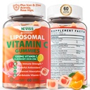 Liposomal vitamin C 1000mg Gummies for voksne - Vitamin C Chewable med eldrebær, sink og 8mg jern, sukker gratis vitamin C kosttilskudd, daglig immun støtte Gummies for energi, collagen Booster 60 greve