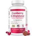 Cranberry D-Mannose Urin Tract Supplement for hunder og katter – Blader & Uti Helse Support – Cranberry Extract, D-Mannose & Vitamin C–Promotes Urinal velvære & nyrefunksjon – 60 Chewable Tabletter