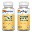 SOLARAY Vitamin D3 + K2, D & K vitaminer for kalsiumabsorpsjon og støtte for sunn kardiovaskulær system og arterier, ikke-GMO og ingen soya