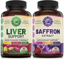 Liver Cleanse Detox Repair Formula og ren safran Extract Bundle (en flaske hver). Støtter lever helse, energiforsterkning, humør, metabolsk funksjon. USA laget.