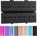 Foldbar pilleorganisator 2 ganger om dagen w/Etched etiketter -Dual beskyttelse og bærbar AM PM Pill boks, 7 dager medisinbeholder, store reisepille saken for uken daglig kosttilskudd vitamin - alt svart