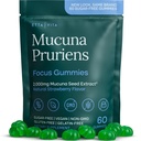 Dopamin Supplement - Sukkerfri Mucuna Pruriens Gummies (2g/servering) Energi og fokus Gummier - Potent Mucuna Pruriens Extract Supplement for rolig humør og motivasjon, Vegansk, ikke-GMO, Glutenfri, 60ct
