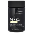 Idrettsforskning vitamin D3 med K2 Softgels - Plantebasert K2 & Vegan D3 5000iu med kokos MCT olje - Vegansk sertifisert, soya og glutenfri - 120 greve