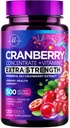 Cranberry Supplement 25 000mg Formel + vitamin C – Urin Tract Helse Støtte for kvinner og menn, 50:1 Hele frukt tranebær Ekstrakt piller for kvinner, sukkerfri, ikke-GMO, Glutenfri - 120 kapsler