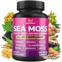 BMVINVOL Sea Moss Svart Seed Shilajit Ashwagandha + Bladerwrack, Ginger, Moringa, Turmeric, Burdock, Ginseng, Rhodiola Rosea - 100 Kapsler