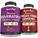 Nutrivein Premium koreanske Panax Ginseng Supplement & Resveratrol Supplement Bundle: høyabsorpsjon Resveratrol Kapsler & Ginseng for hjernen, Forsvar, Reparasjon, & Vitality
