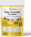 Vegan Vitality Multi Mushroom Supplement Complex - 120 kapsler med Reishi, Chaga, Shitake, Maitake, Lion's Mane og Cordyceps for hjernen, energi, fokus og minne støtte