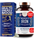 Jern og folsyre kosttilskudd for kvinner - 35 mg Gentle Iron Vitamin, Folinsyre 400mcg - Anemi, Periode, Graviditetsstøtte Supplement, Ferrous Sulfate Piller - 60 Vegan Non-Constipating Tabletter