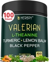 5in1 Valerian Root Capsules Plus L-Theanine, sitron Balm, gurkemeie og svart pepper for avslapping, hvilelig natt, digestion og immunstøtte - 100 greve