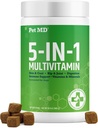 Kjæledyr MD 5in1 Hund Multivitamin - 30 essensielle vitaminer, mineraler og næringsstoffer for huden og Coat, Hip & Joint, Digestion, Immun & Senior Dog Vitaminer - Glukosamin, Omega 3 6 9 og Probiotika - 120 ct