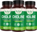 Nøstet Naturals Choline Bitartrate 500mg | høy styrke Choline kosttilskudd | støtter kognitiv ytelse og leverfunksjon | 100% vegansk og ikke-GMO | (3-Pack)