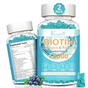 Biotin og kollagen gummier med B12, hår hud og negler Vitaminer Gummier for hårvekst, glødende hud og sterk negler - Blåbær Flavor, sukkerfri, 120 Ct