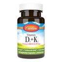 Carlson - Vitamin D3 + K2, 50mg (2000 IU) vitamin D3 og 90mg vitamin K2 som MK7, beinstøtte, kalsiumabsorpsjon, 120 kapsler