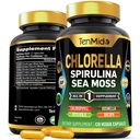Klorella Supplement for menn og kvinner - 7in1 Formula med Spirulina, Sea Moss, Klorophyll, Gotu Kola, Boswellia & Bacopa - Immun støtte - Rik på Nutrient, vitaminer - 120 Kapsler